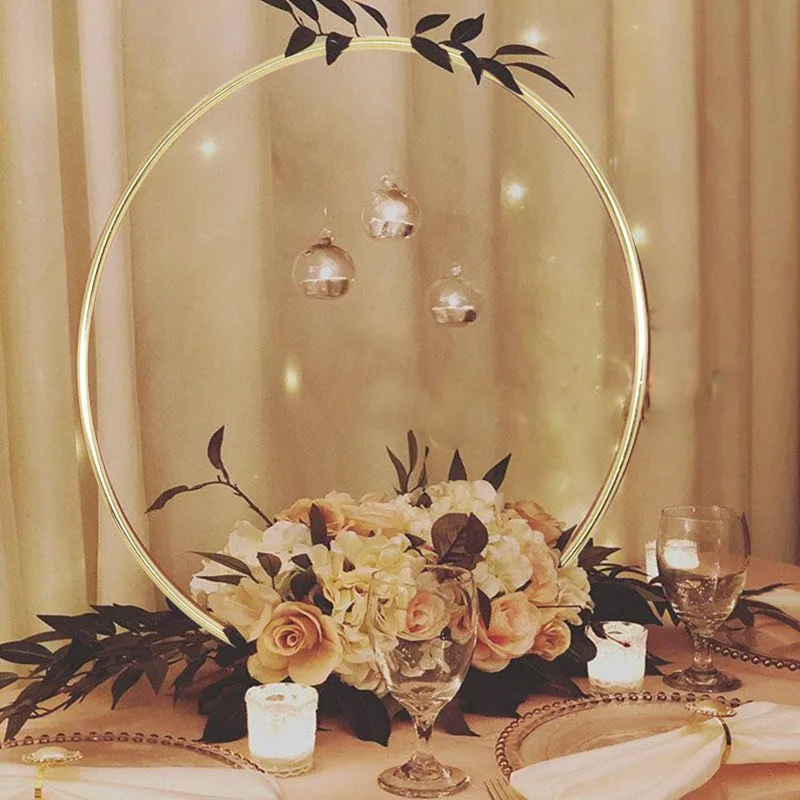 

10-40cm Wedding Wreath Gold Iron Metal Ring Portable Garland Garland Bride Wreath Artificial Flower Rack Catcher Hoop Decor