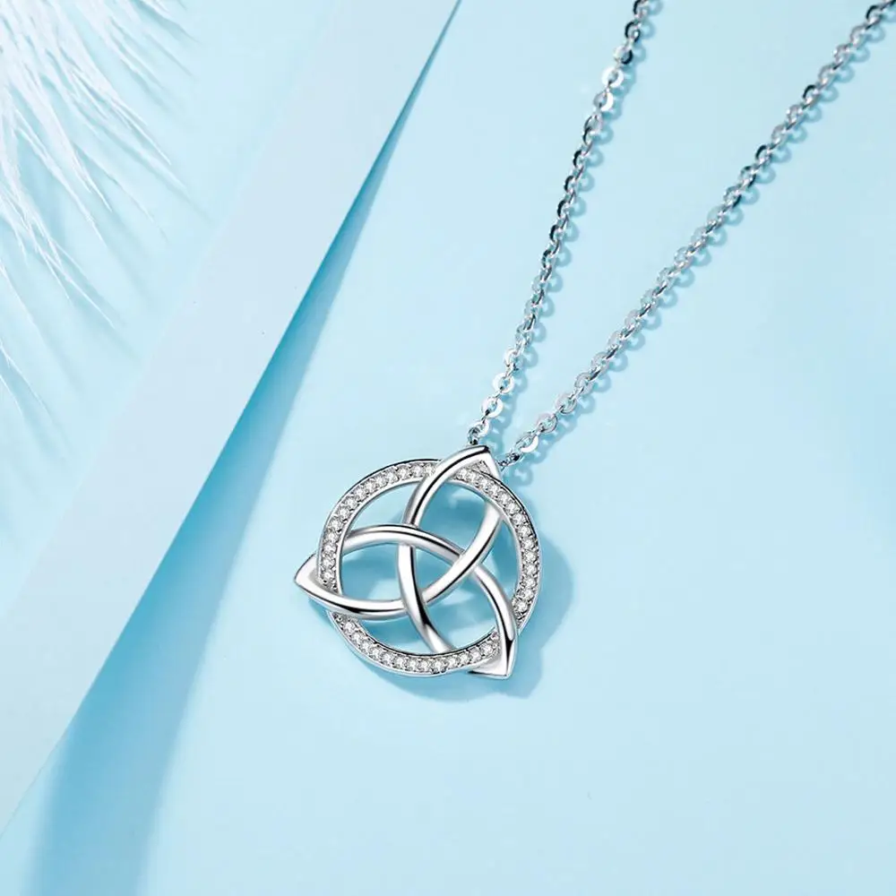 EUDORA Unique 925 Sterling Silver Celtics Tiquetra Trinity Knot Pendant Necklaces Fashion Jewelry for Boy girl Party Gift D202