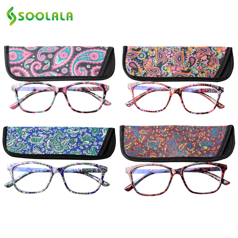 

SOOLALA Floral Printed Anti Blue Light Reading Glasses Women Computer Protection Spring Hinge Presbyopic Reading Glasses