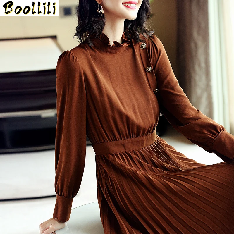 

Autumn Boollili Spring Long Dress Women Clothes 2023 Ladies Dresses Vintage Elegant Office Dress Women Pleated Dress Vestidos