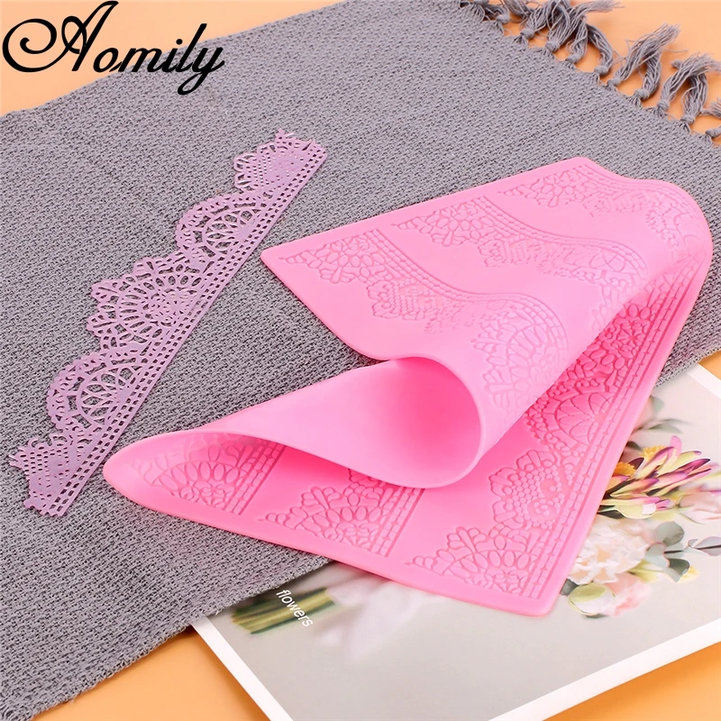 Aomily Beautiful Silicone Lace Flower Wedding Cake Flower Fondant Mold Lace Mousse Sugar craft Icing Mat Pad Pastry Baking Tool