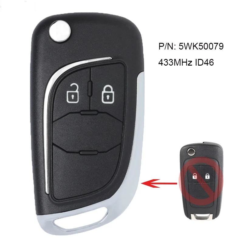 KEYECU Upgraded 2 Buttons Flip Remote Key Fob 433MHz ID46 Chip For Chevrolet Aveo Cruze Orlando Opel P/N: 5WK50079