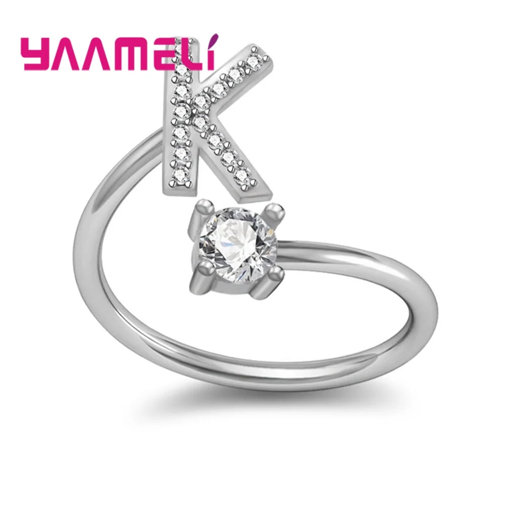 

Fine 925 Sterling Silver Alphabet Ring A-Z 26 Initial Letter Name Jewelry for Women Birthday Christmas Gift AAA Cubic Zircon