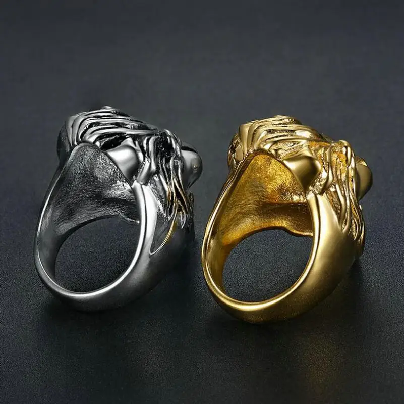 European and American hip-hop HIPHOP ring stainless steel gold-plated lion head men\'s ring