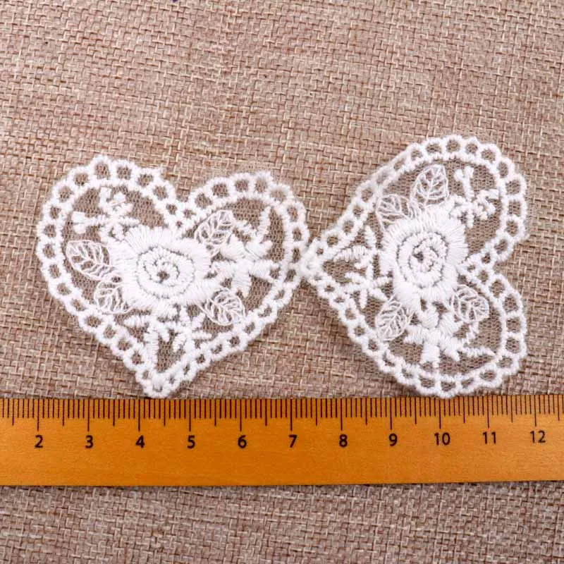 New 10Pcs Beautiful White Venice Lace Applique heart Sewing Trims Diy Wedding Handmade Craft Garment Accessories