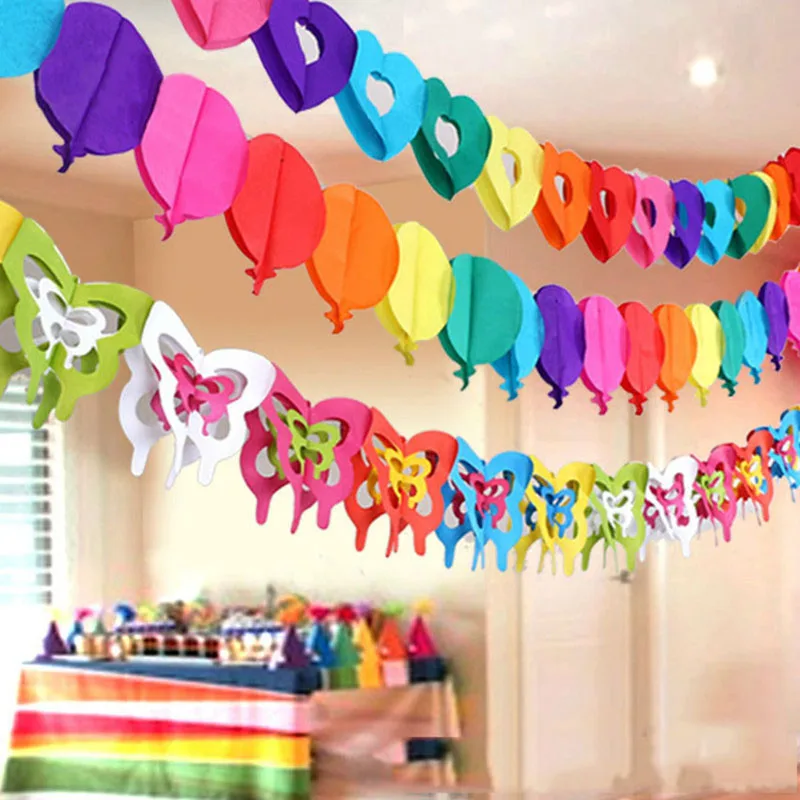 3m Paper butterfly Garland flower Banner Pull Flag Happy Birthday Wedding Party Favor Baby Shower Curtain Decoration Supplies 6z