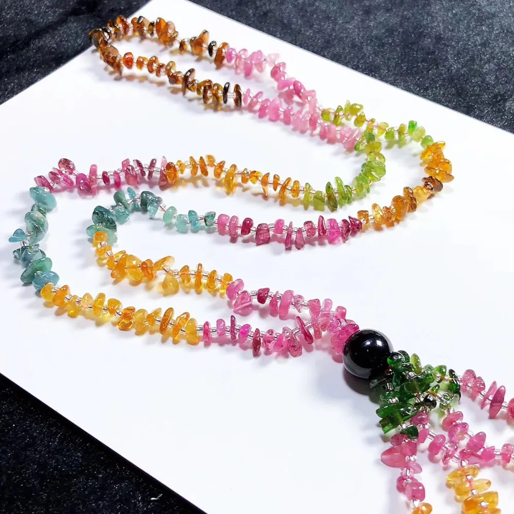 

Natural Brazilian Tourmaline Sweater Chain Rainbow Tourmaline Followed Chain Long Necklace Tassel