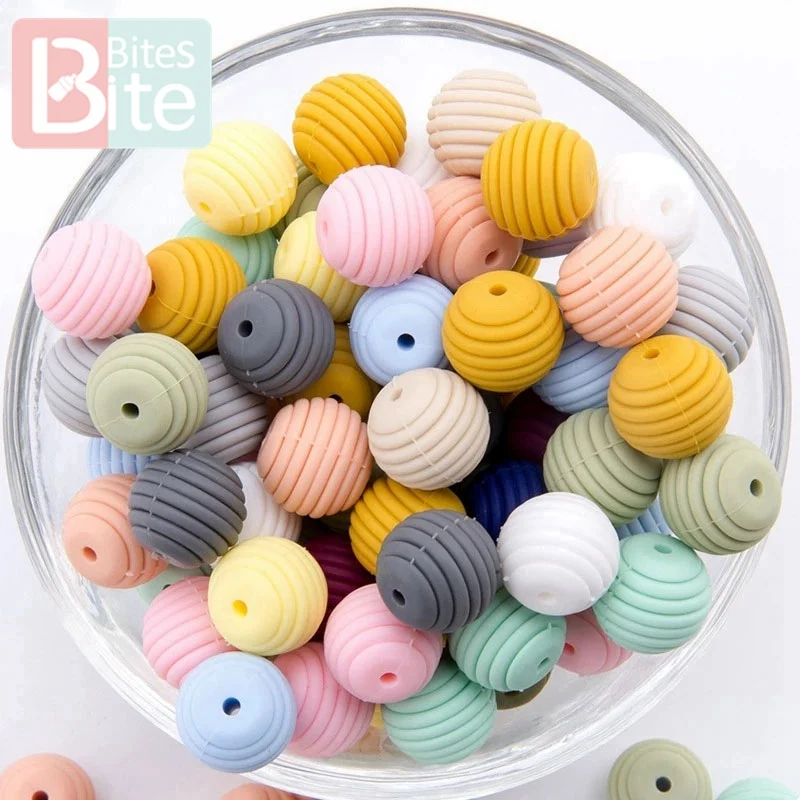 Silicone Beads Teethers 15mm 5pcs DIY Threaded Silica Beads BPA Free 4-6 Months Spiral Food Grade Silicone Teething