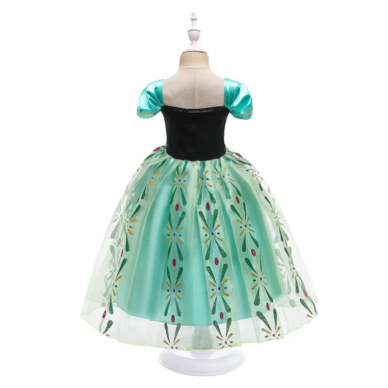 Children Princess Costume Green Party Anna Fancy Dress Up New Christmas Girl Birthday Carnival Disguise Embroidered Frock Clothe