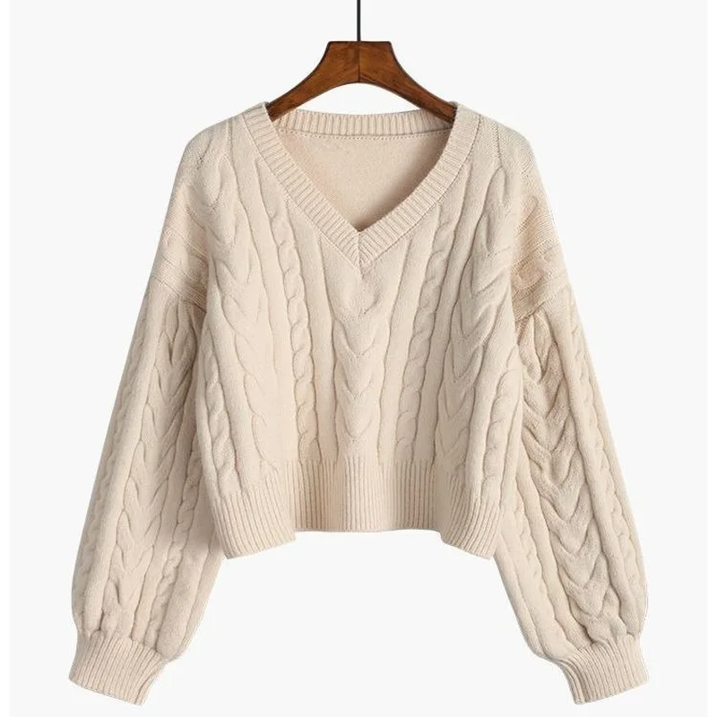 Sweaters Women Lovely Pullover Fashion Popular Clothes Twist Vintage V-Neck Solid All-match Fall Daily College Cropped Knitwear