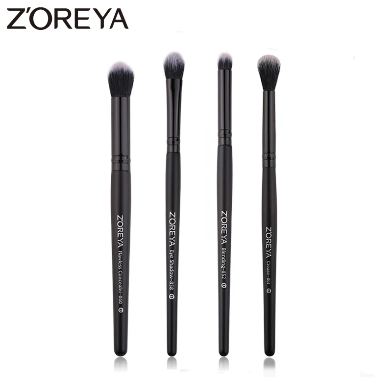 Zoreya marca 4 pçs sombra de olho maquiagem escova conjunto mistura pincéis cosméticos para maquiagem crease corretivo compõem ferramentas eyebrown