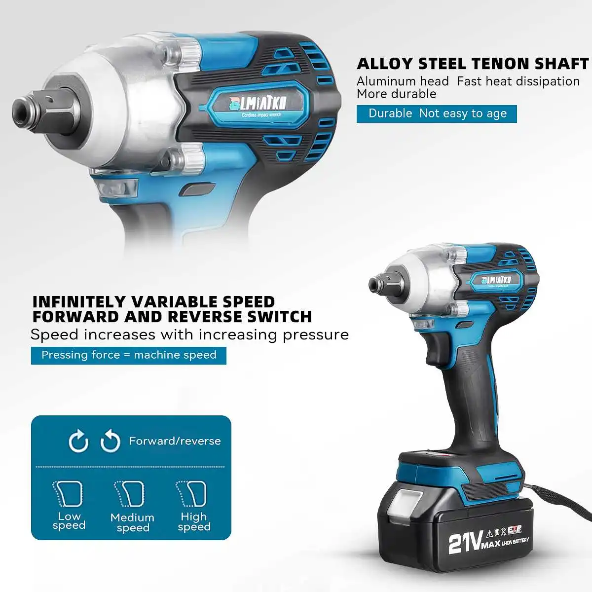 New 21V 588N.M Brushless Cordless Electric Impact Wrench 1/2 inch Power Tools 15000mAh Li Battery Compatible Makit 18V Battery