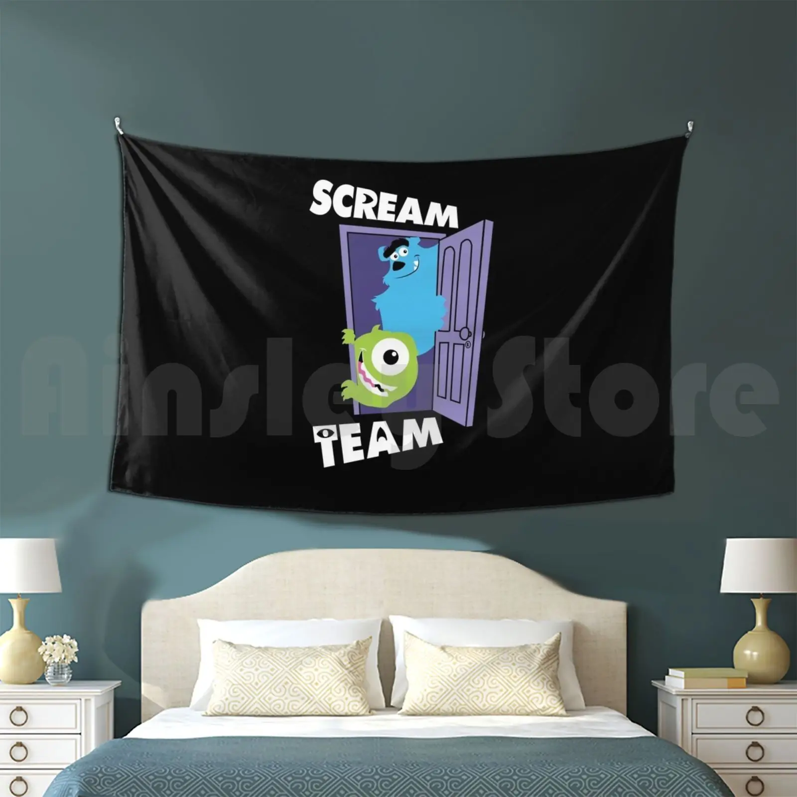 Scream Team Tapestry Living Room Bedroom Monsters Inc Mike And Sulley Patterns Quarantine Social Distancing Funny