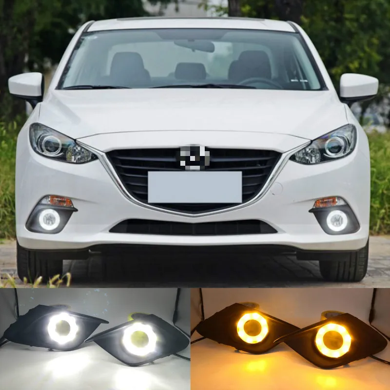 DRL For Mazda 3 Mazda3 Axela 2014 2015 2016 LED DRL Daytime Running Lights Daylight Fog lamp with turn signal light