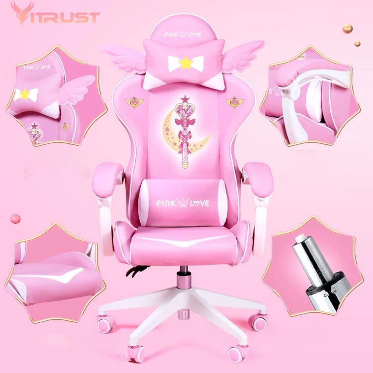 Pink Girl Gaming Chair Magic Comfortable Anchor Live Chair Gaming Chair Cute Pink Gaming Chair