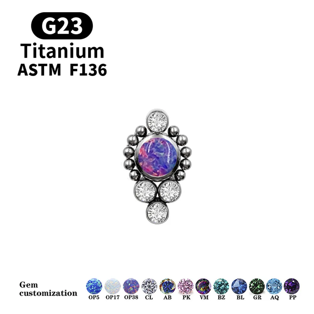 1PC G23 Titanium & Fire Opal Cz Gem Flower Earring Stud Labret Bar Ring Body Piercing Jewelry Cluster Ear Tragus Helix Cartilage