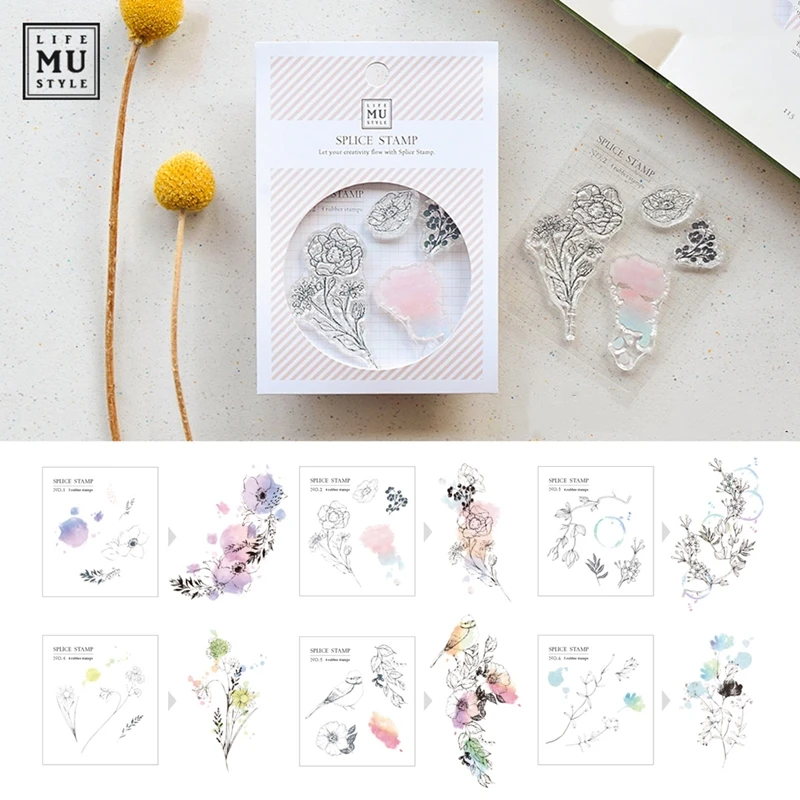 MU lifestyle Assorted Stamp DIY crystal collage stamp, hand account sticker, vintage flowers and plants stamp set, art supplies