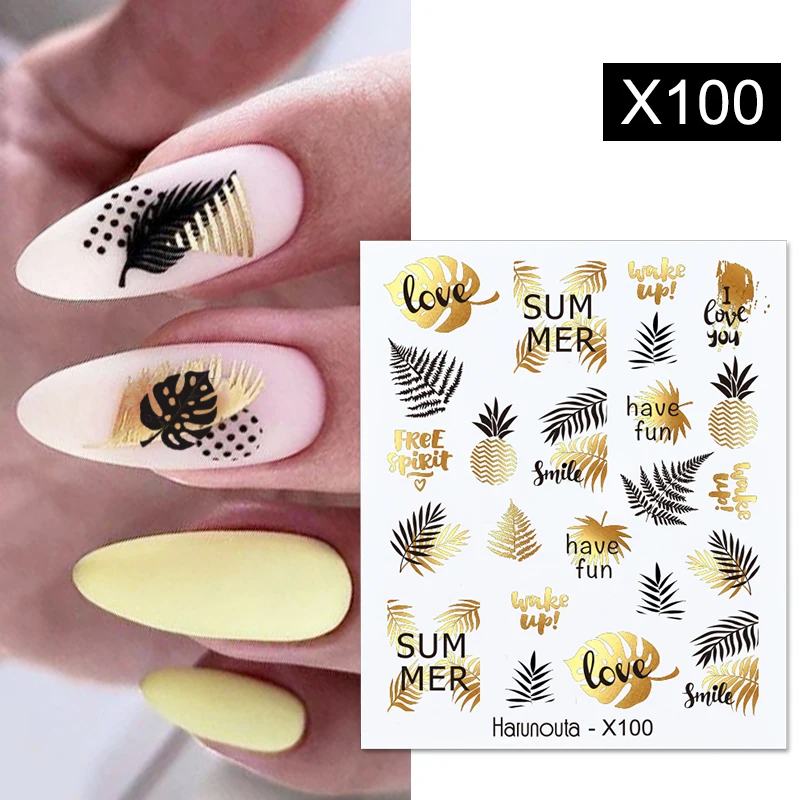 Harunouta Spring Water Nail Decal And Sticker Flower Leaf Tree Green Simple Summer DIY Slider For Manicuring Nail Art Watermark