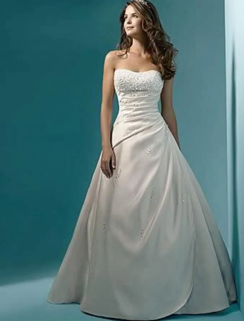 2024 White / Ivory Wedding Dresses Strapless A line Satin Lace Beaded Dresses Princess Wedding Bridal Gowns With Train Plus Size