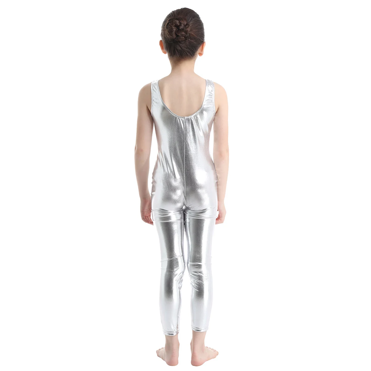 Kinder Meisjes Mouwloze Glanzende Metallic Ballet Dans Turnen Turnpakje Jumpsuit Unitards Dancewear Performance Team Competitie