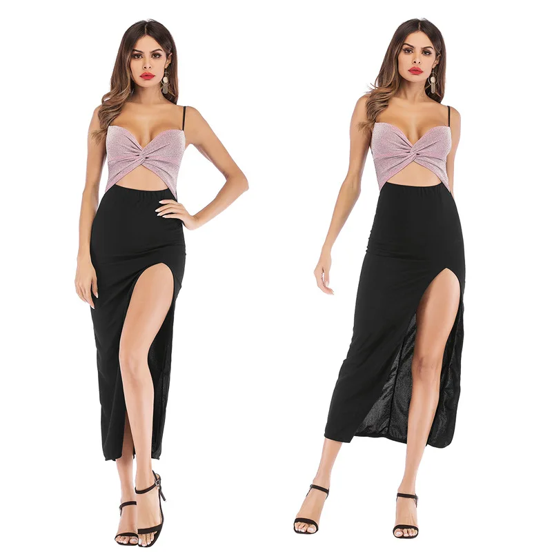 Sexy senza maniche da donna con spacco alto lungo Maxi gonna estiva senza schienale Lingerie abito con spalline Bustier Cami Bodycon Party abito da sera