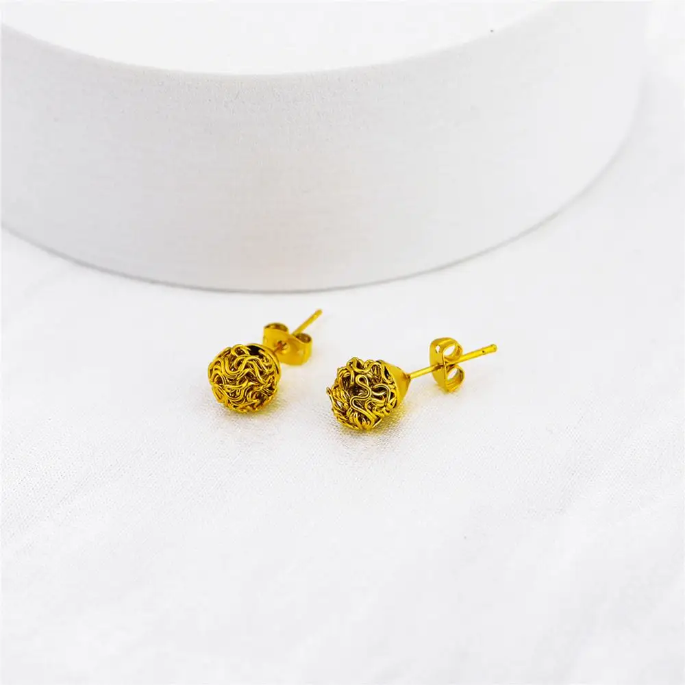 Ethlyn Fashion Twisted Yellow Gold Color Rose Flower Ball Stud Earrings Accessories for girls Women  MY2