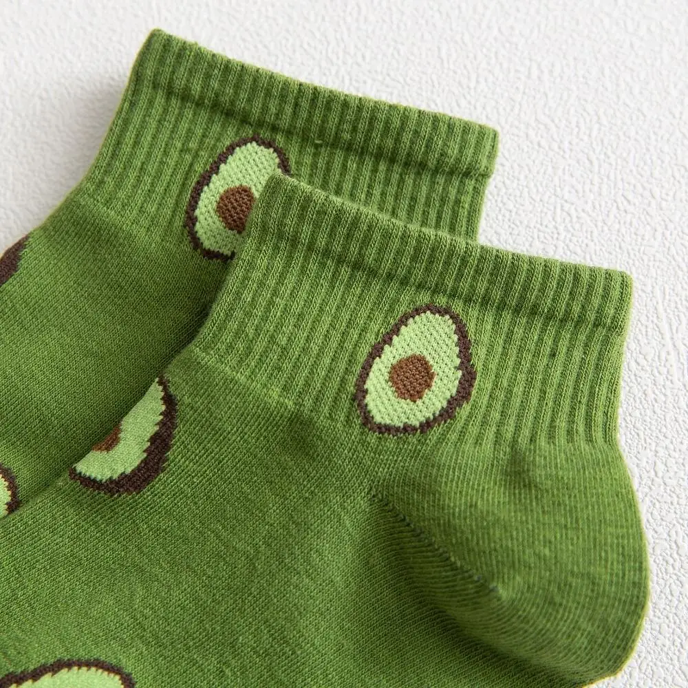 Calcetines tobilleros con dibujos de fruta, Aguacate, para mujer, de verano, de algodón, a la última moda, lote de 5 pares