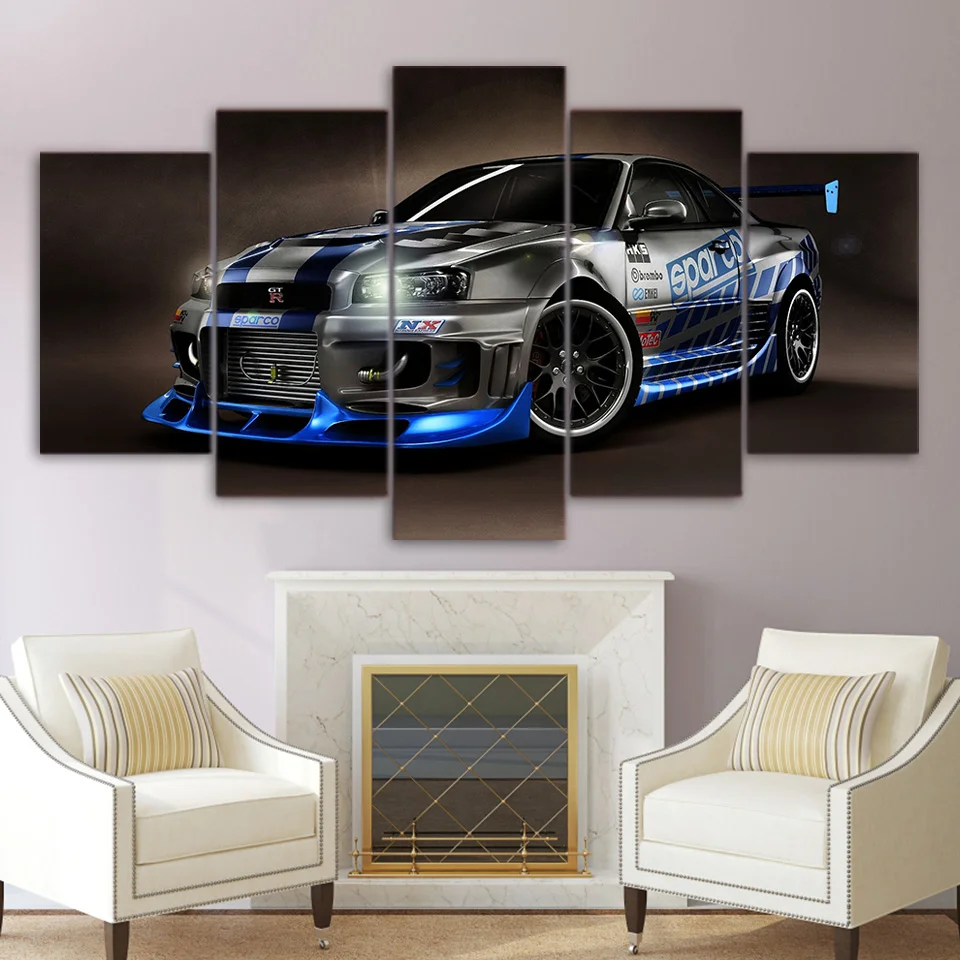 HD Printed Sport Cool Car Wall Art, Modular Modern Canvas, Living Room Pictures, Home Decor, Painting Poster Frame, 5 Panel
