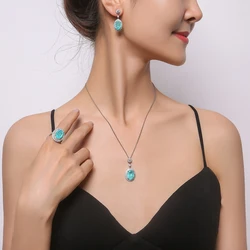 KNRIQUEN Vintage Paraiba Tourmaline Earrings/Necklace/Ring for Women Gemstone Wedding Jewelry Sets Accessories Anniversary Gift