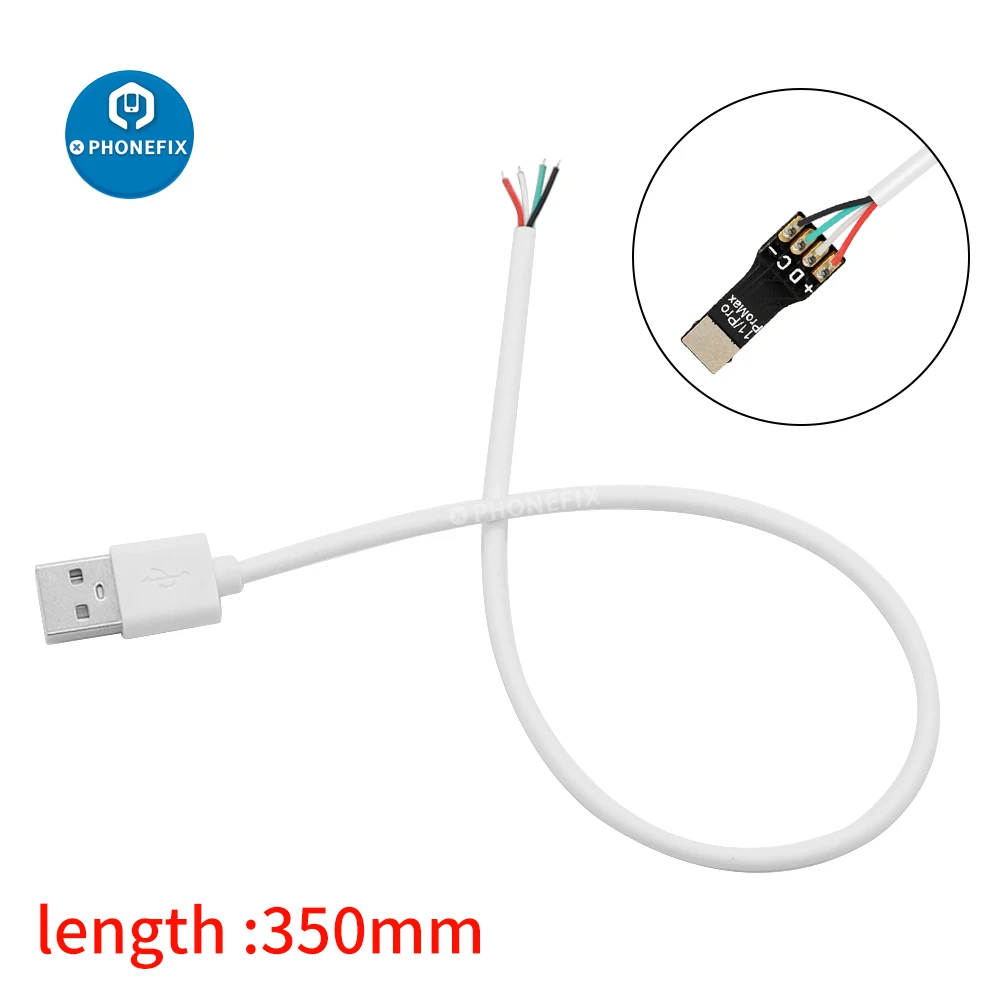 USB 2.0 Type A Male to 4 Wires Open Cable With Braid Shield for DIY OEM White 35cm