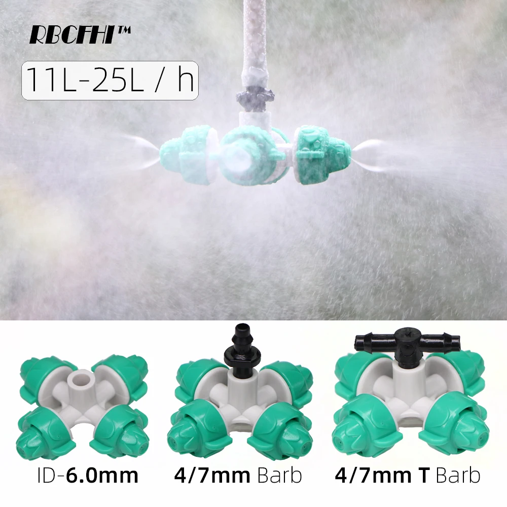 RBCFHI 5PCS 11-25L /h Misting Cross Nozzles Hanging Fogger Sprinklers Garden Irrigation Cooling System Spray Jet Greenhouse