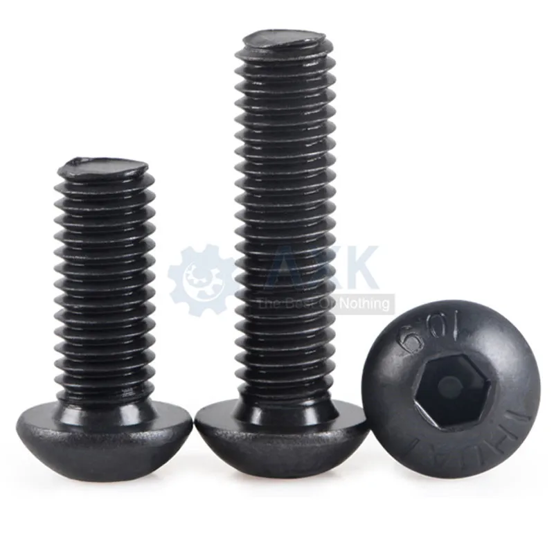 50Pcs M2 M2.5 M3 M4 ISO7380 Alloy Steel 10.9 Level Black Hexagon Socket Button Head Screw Furniture Mushroom Cap Hex Bolts HW041