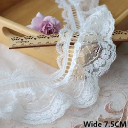 7.5CM szerokości biały miękki woal haftowane koronkowe przeszycia kołnierz mankiety Ruffles wykończenia suknia ślubna zasłony DIY szycia Fringe Decor