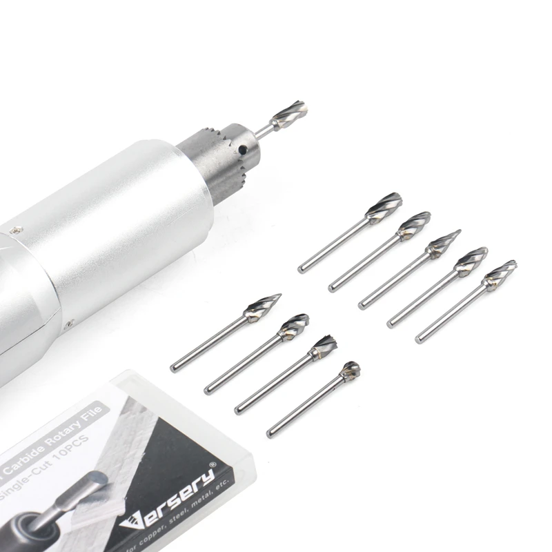 HEDA 10PCS/set 3mm shank 6mm coarse tooth carbide rotary file drill for grinding wood aluminum milling cutters