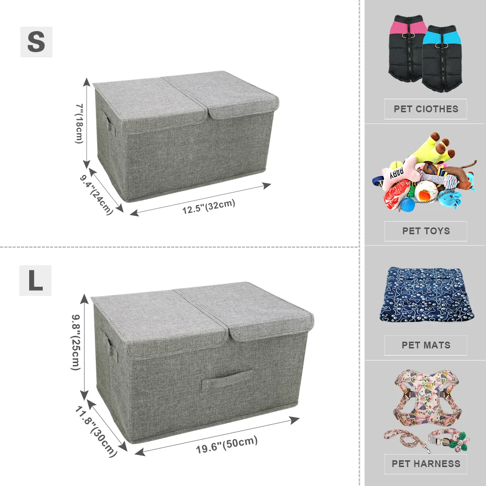 Custom Collapsible Dog Pet Toy Box Dog Accessory Storage Bin with Handles Pet Organizer Storage Basket For Toys Blankets Leashes