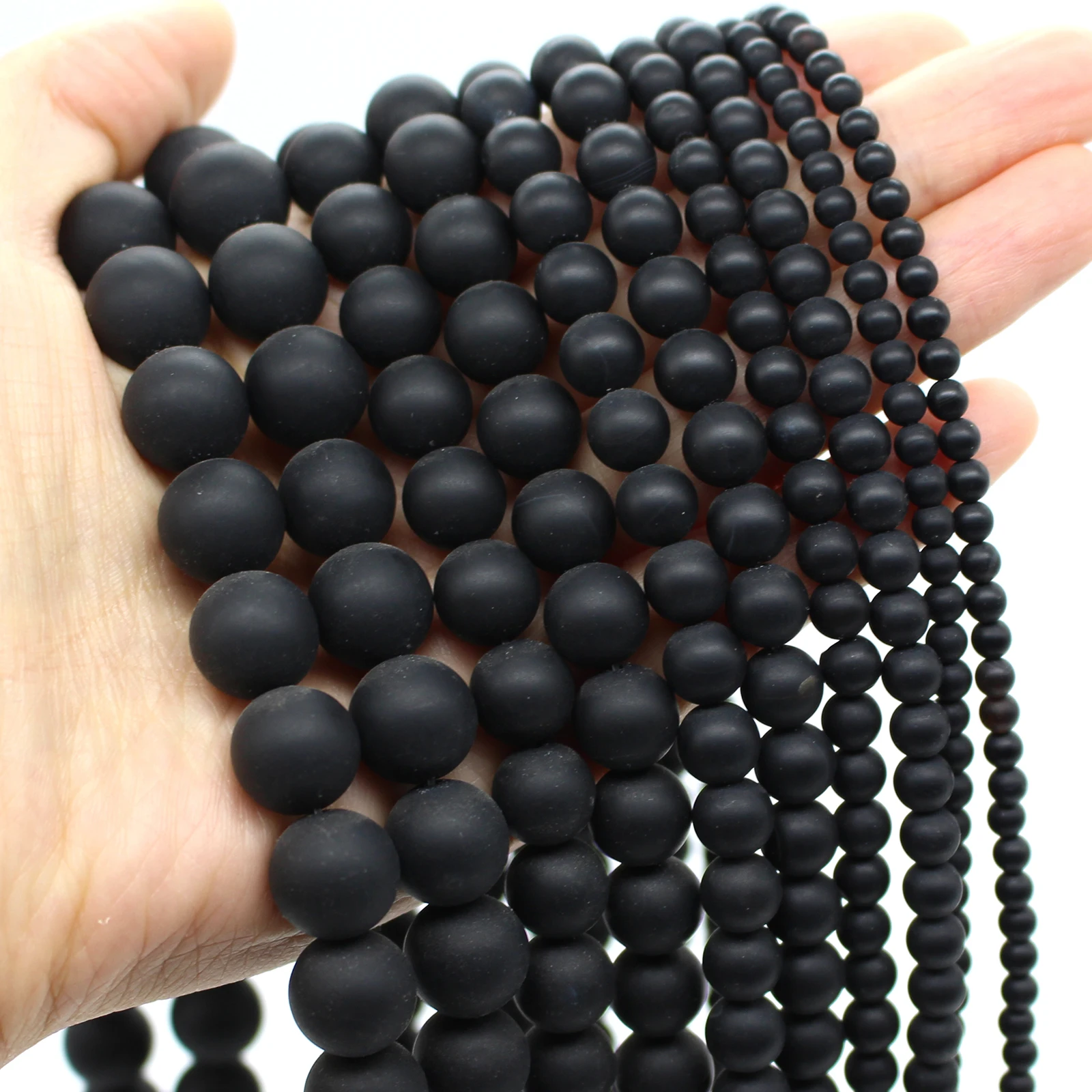 Oameusa Natural Round Frosted Black Agates Stone Beads Loose Beads DIY Earrings Rings Charms Necklace For Women Spacer Beads