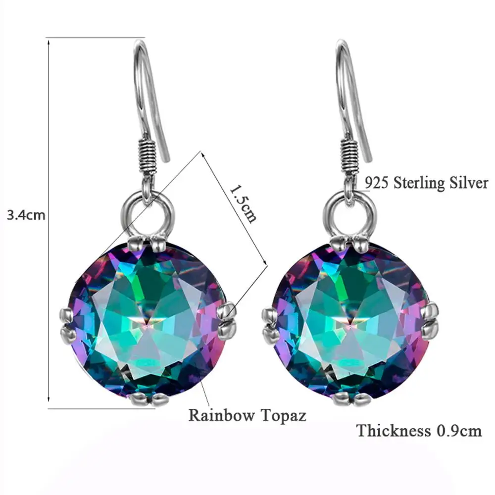 Szjinao Real 925 Sterling Silver Earrings For Women Big Gemstones Mystic Topaz Dangle Earrings Neo-Gothic Fine Jewelry Handmade