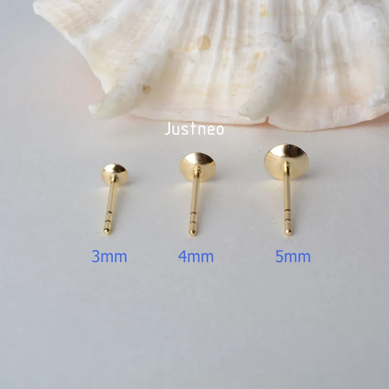 18k gold AU750 earstuds with bead caps, genuine 18 karat gold posts for half-drilled pearl bead stud earrings DIY