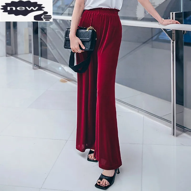 

Ladies High Loose Fit Wide Leg Pants Office Work Womens Long Trousers Elastic Waist Vintage Wine Red Mujer Pantalones