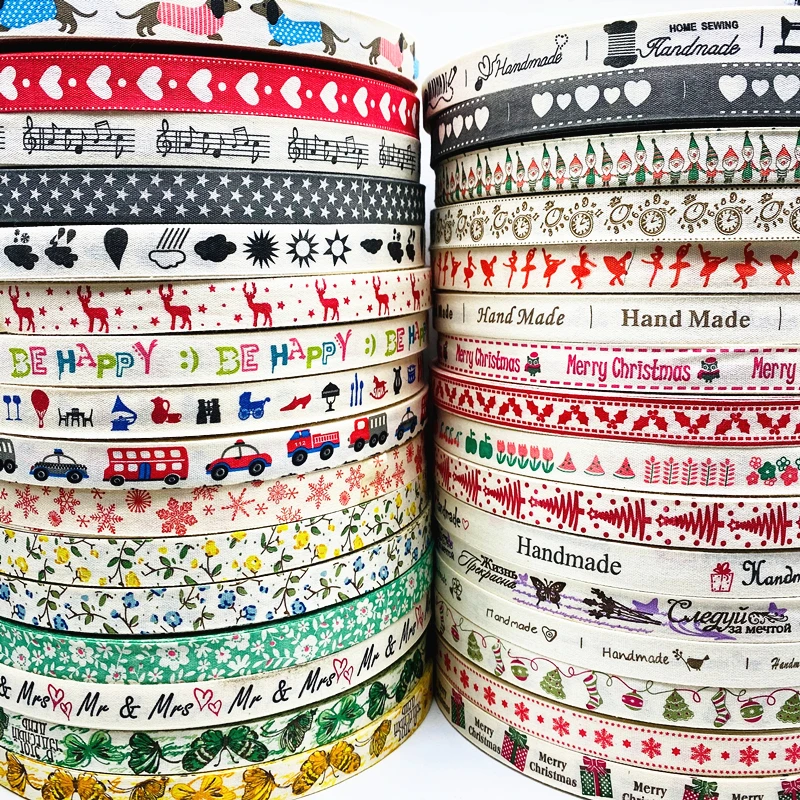 5 yardas/lote 15mm 100% cinta de algodón diseño hecho a mano cinta navideña impresa para ropa costura tela DIY decoración navideña