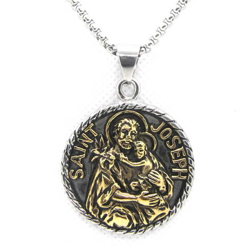 Rany&Roy Newest Golden Silver Color SAINT JOSEPH Pendant 316L Stainless Steel Band Party Saint Cool Pendant