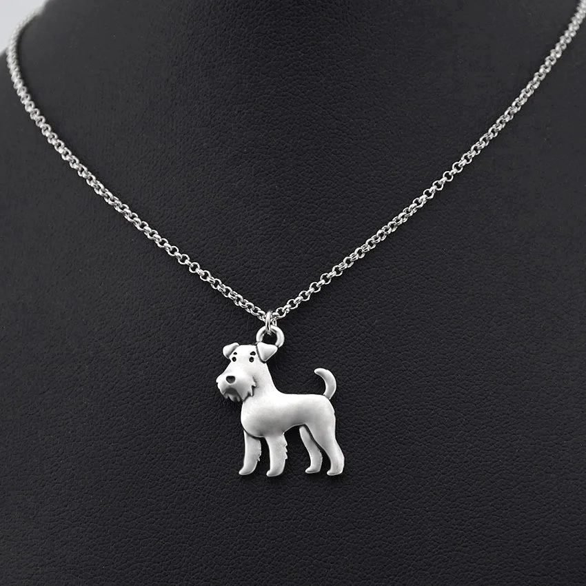 Vintage Boho Airedale Terrier & Schnauzer Dog Charm Pendant Necklace For Women Men Jewelry Pet Gift Stainless Steel Long Chain