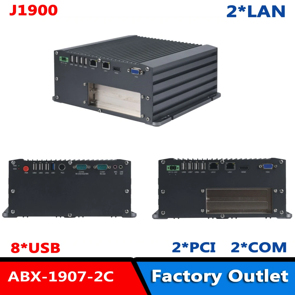 Quad Core J1900 Embedded Computer Fanless PC With Serial Parallel Port RS232/422/485 2*PCI