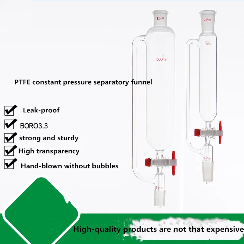 1pcs / PTFE  Standard Port Constant Pressure Funnel Cylindrical Drop Funnel 10 / 50 / 250 / 500 ML