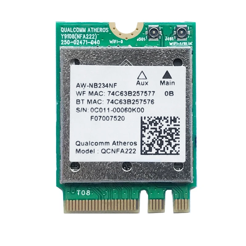 

QCNFA222 AW-NB234NF 802.11A/B/G/N Wireless WIFI Bluetooth Card 2.4GHz 5GHz WiFi + BT 4.0 NGFF Wlan