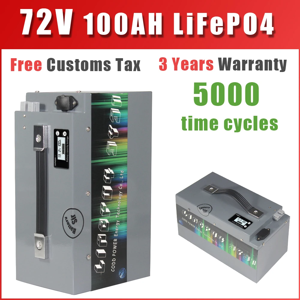 

72V LiFePO4 Lithium Iron Phosphate Battery With BMS 40AH 60AH 100AH For Electric bike Motorcycle Scooter EV Golf Cart