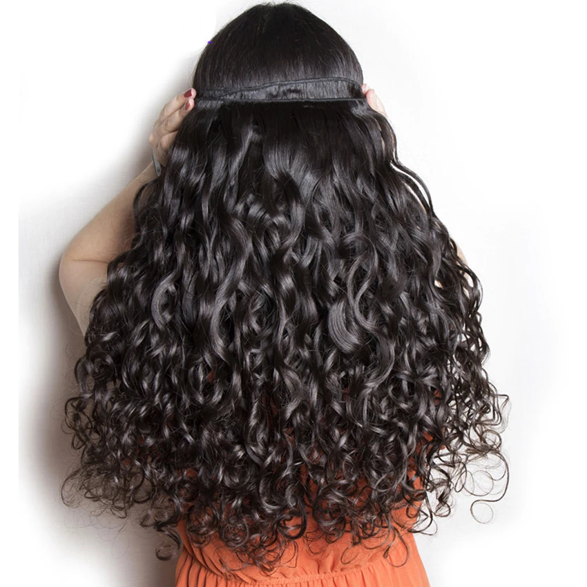 Extensiones de cabello rizado Remy, mechones de ondas al agua con cierre Frontal de encaje transparente, 13x6, HD