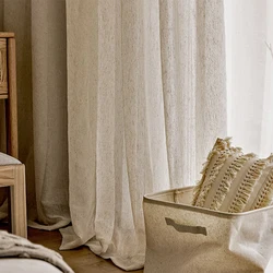 Linen Look Sheer Curtains For Living Room Bedroom Beige Tulle Curtains For Kitchen Window Blinds French Style Voile Solid Drapes