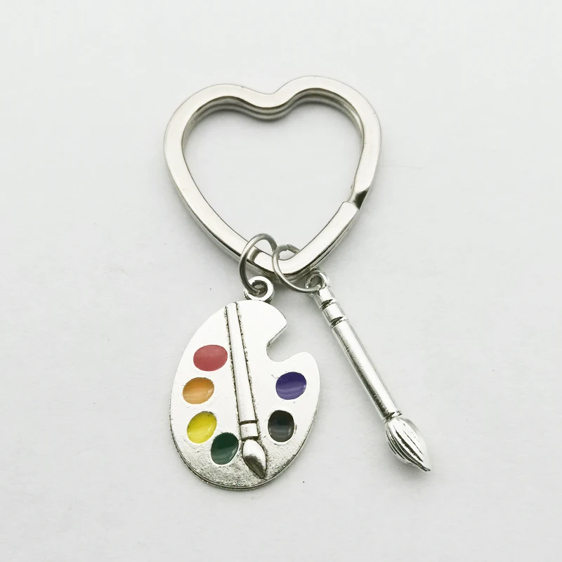 

New Painter Palette Pendant Keychain Brush Artist Keyring Heart-shaped Cute Key Chain Art Course Souvenir Gift Women Child