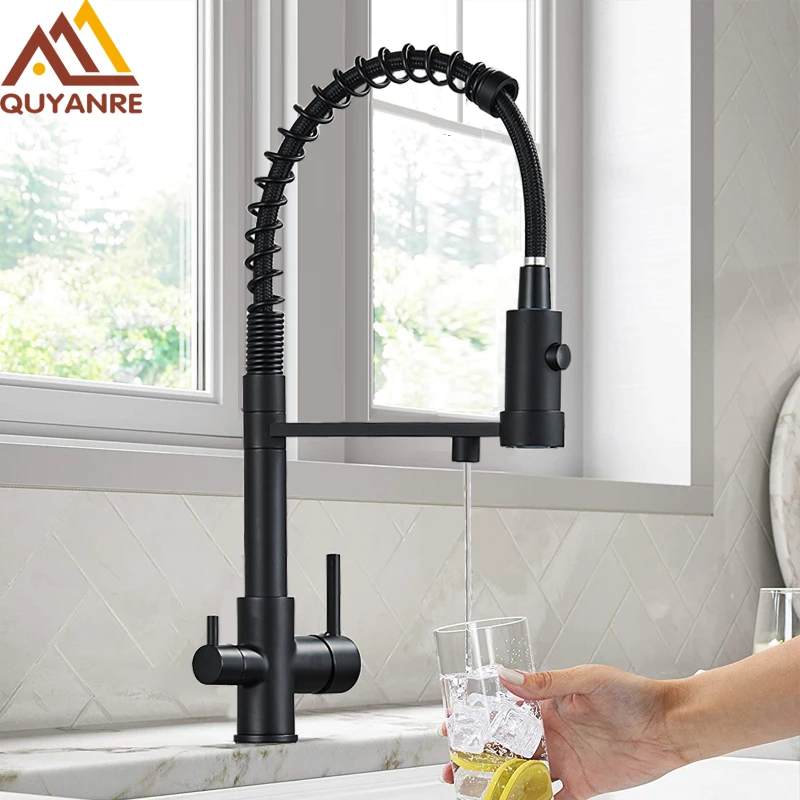 Black Filtered Kitchen Water Filter Kitchen Faucets Dual Spout Filter Faucet Mixer Water Purification Water Crane For Kitchen